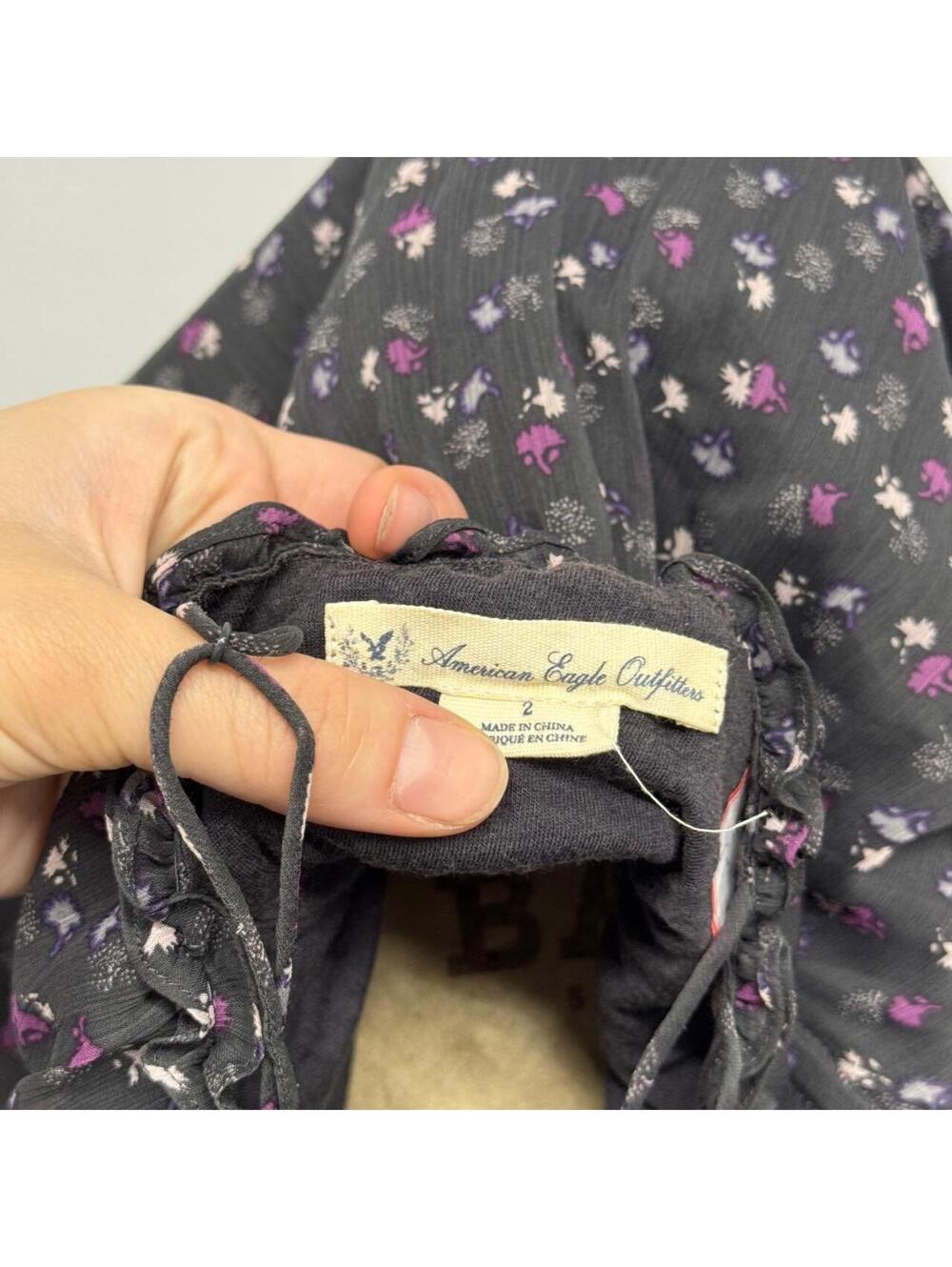 Vintage Y2K American Eagle Floral Sheer Chiffon Babydoll Mini Dress - Picture 8 of 8